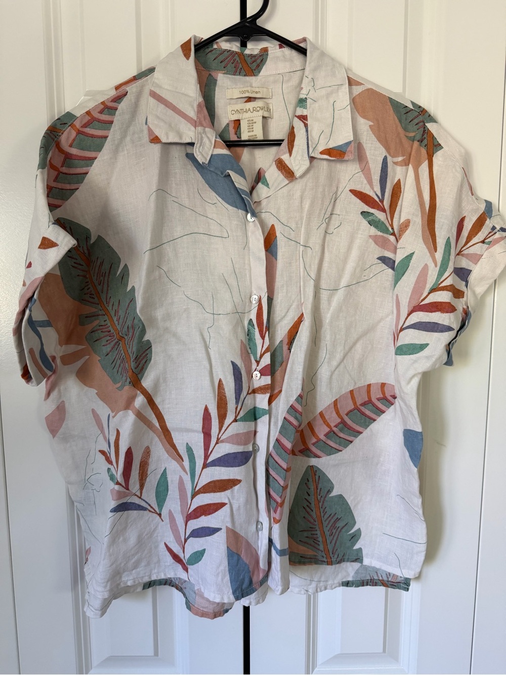 Cynthia Rowley Hi-Low Linen Floral Print Button Down Shirt